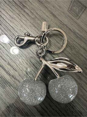 Coach Silver Cherry Keychain Bag Charm - Sparkle Accent